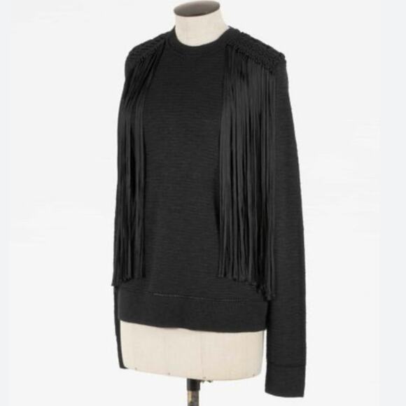 Ralph Lauren purple label black fringe viscose and silk sweater top XL
